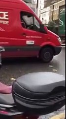 Minicab tries to drive off with clamp on wheel