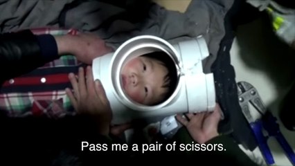 Adventurous Young Man Gets Head Stuck In Plastic Pipe