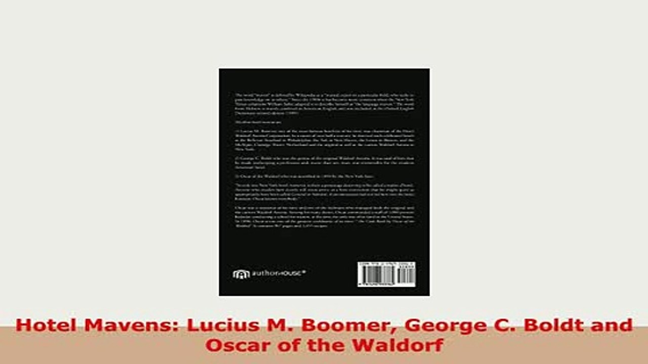PDF  Hotel Mavens Lucius M Boomer George C Boldt and Oscar of the Waldorf Read Full Ebook