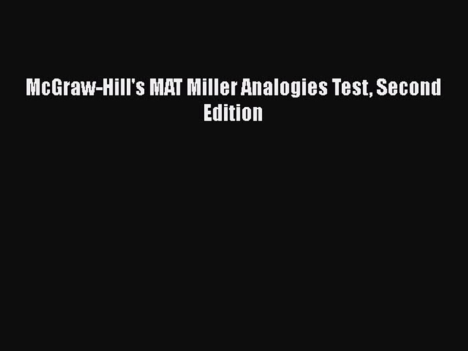 Read McGraw-Hill's MAT Miller Analogies Test Second Edition Ebook Free