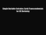 Read Single Variable Calculus: Early Transcendentals for UC Berkeley Ebook Free