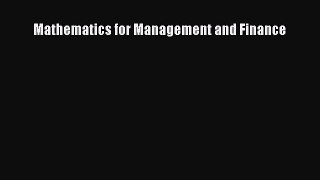 PDF Mathematics for Management and Finance Free Books