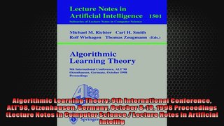 Algorithmic Learning Theory 9th International Conference ALT98 Otzenhausen Germany