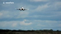 Scary landing for plane in windy conditions at London Stansted Airport