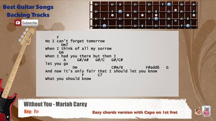Without You - Mariah Carey Bass Backing Track with scale, chords and lyrics