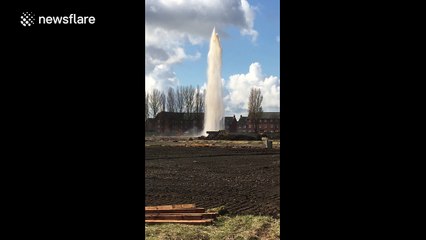 Burst main causes big water spout in Merseyside, UK
