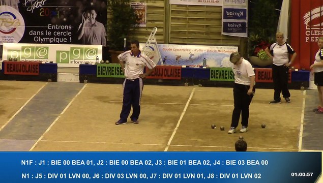 Quatrième tour intégral, tir rapide en double, Finale N1 et N1F, Sport Boules, Clermont-Ferrand 2016