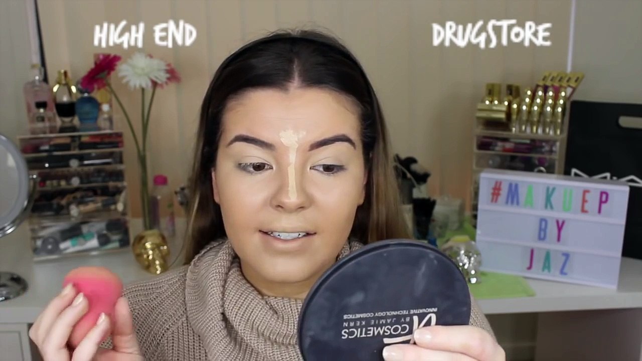 Half Face Drugstore Half Face High End Makeup Tutorial ♡ Jasmine Hand