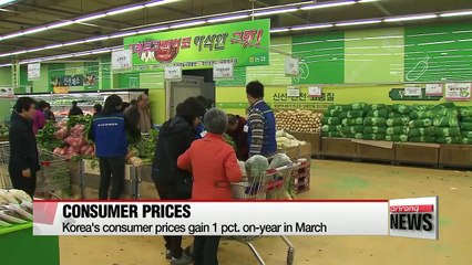 Korea's consumer prices gain 1 pct. on-year in March