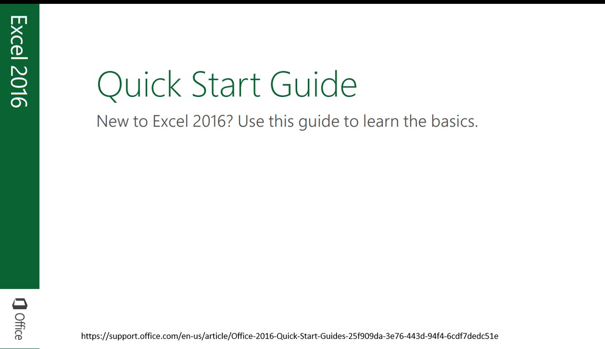 Quick Start Guides for Microsoft Excel 2016