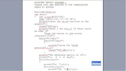 ADJACENT MATRIX  C LANGUAGE PROGRAM