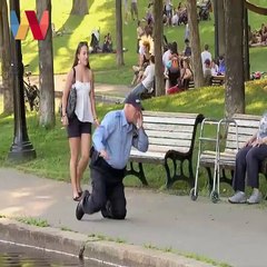 Old Woman Pushes Police Officer Into Lake