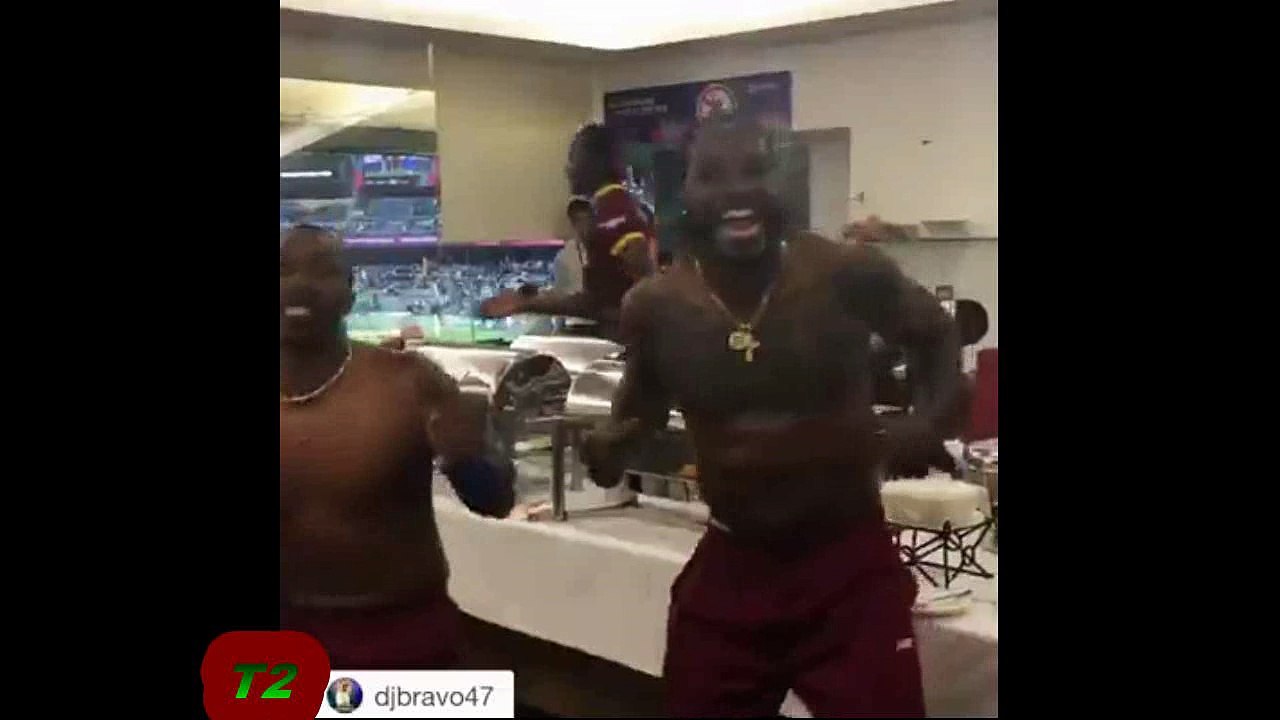 West Indians Celebrating their Victory Against India on champion Bravo