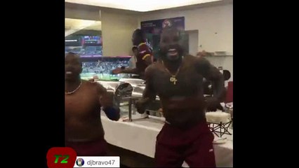 West Indians Celebrating their Victory Against India on champion Bravo