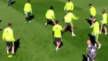 Cristiano Ronaldo with some skills in Real Madrid training before El Clasico
