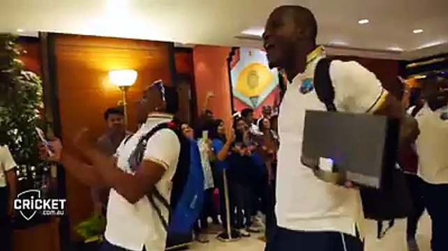 West indies team arrive hotel dancing After Defeating India