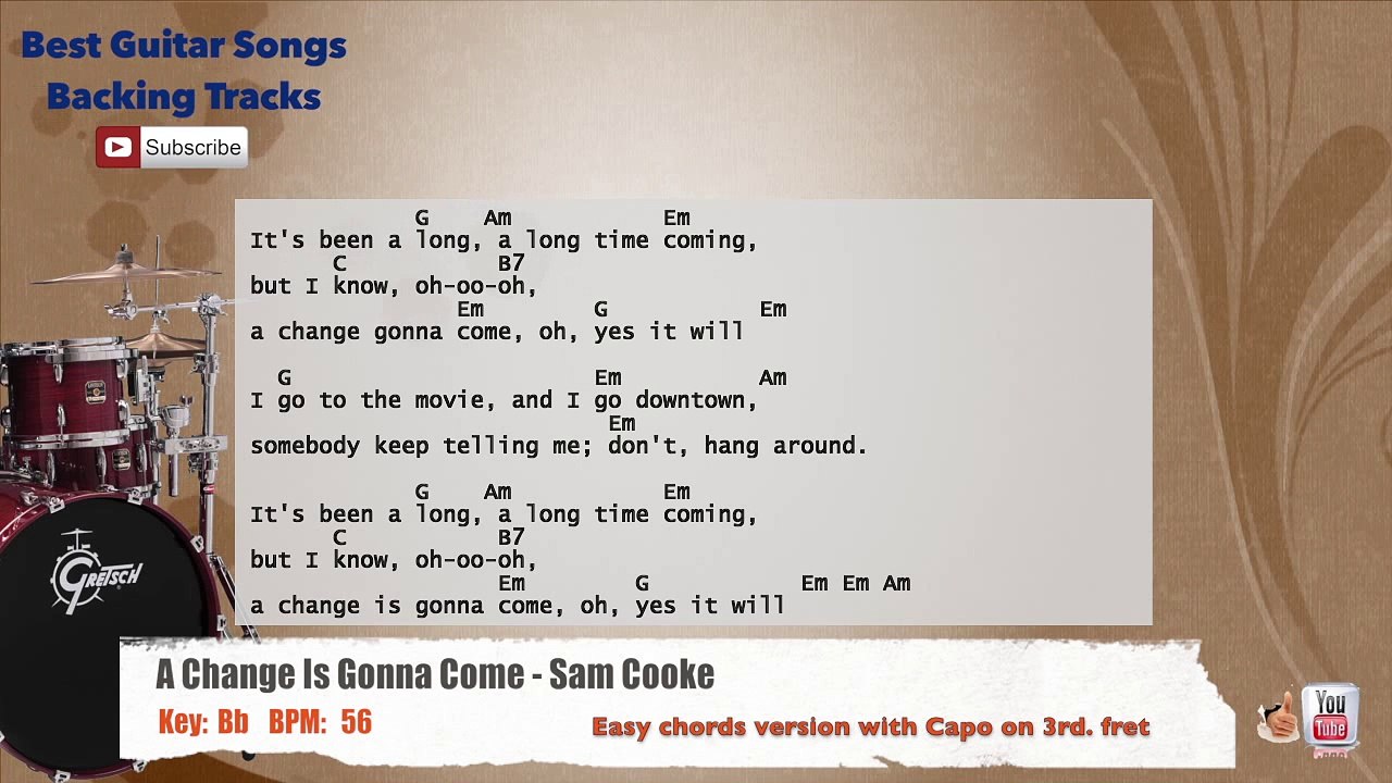 A Change Is Gonna Come - Sam Cooke Drums Backing Track with chords and lyrics