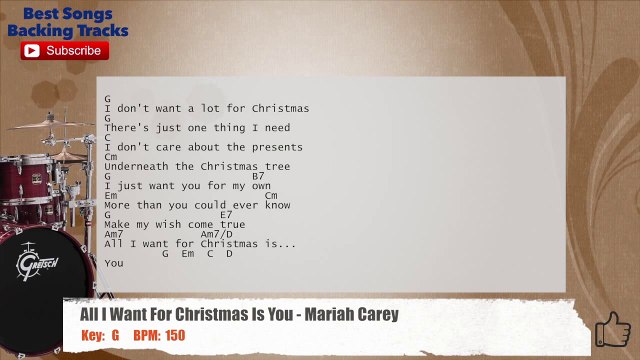 All I Want For Christmas Is You - Mariah Carey Drums Backing Track with chords and lyrics