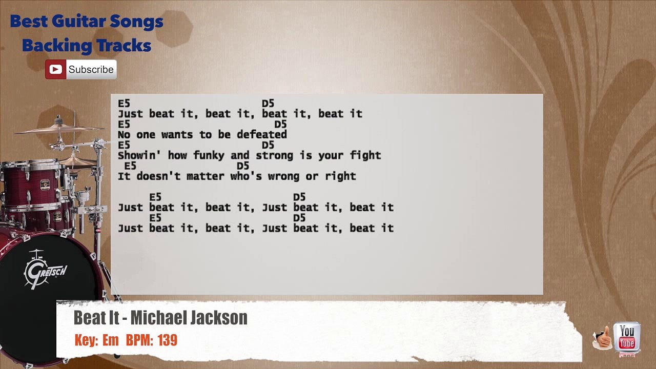 Beat It - Michael Jackson Drums Backing Track with chords and lyrics