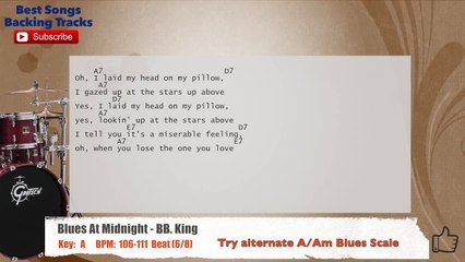 Blues At Midnight - BB. King Drums Backing Track with chords and lyrics