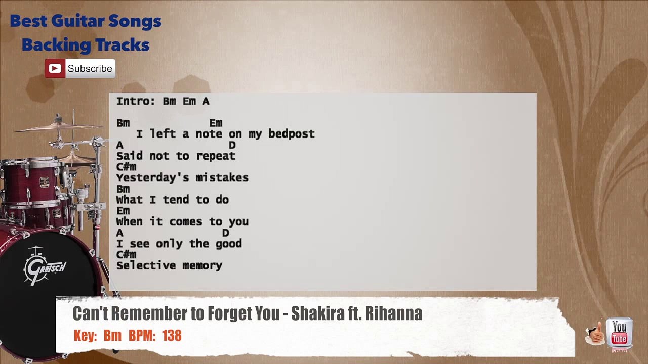 Can't Remember to Forget You - Shakira ft. Rihanna Drums Backing Track with chords and lyrics
