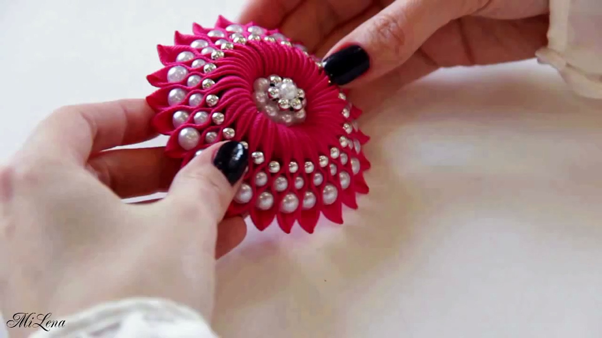 DIY Ribbon flower _ DIY Flower with beads