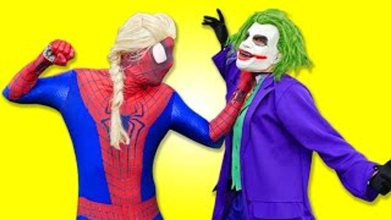 Joker vs Spiderman Vs Frozen Elsa - Whipped Cream and candy Battle - Real Life Superheroes Movie