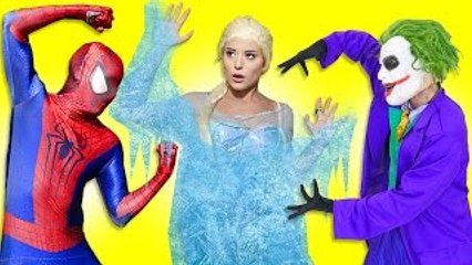 Spiderman & Frozen Elsa Vs Joker & Maleficent - Elsa lose powers - Superhero Fun in Real Life