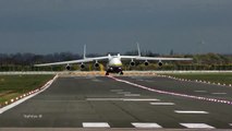 Super jumbo plane Antonov An225 Mriya landing at Doncaster airport England 4K video