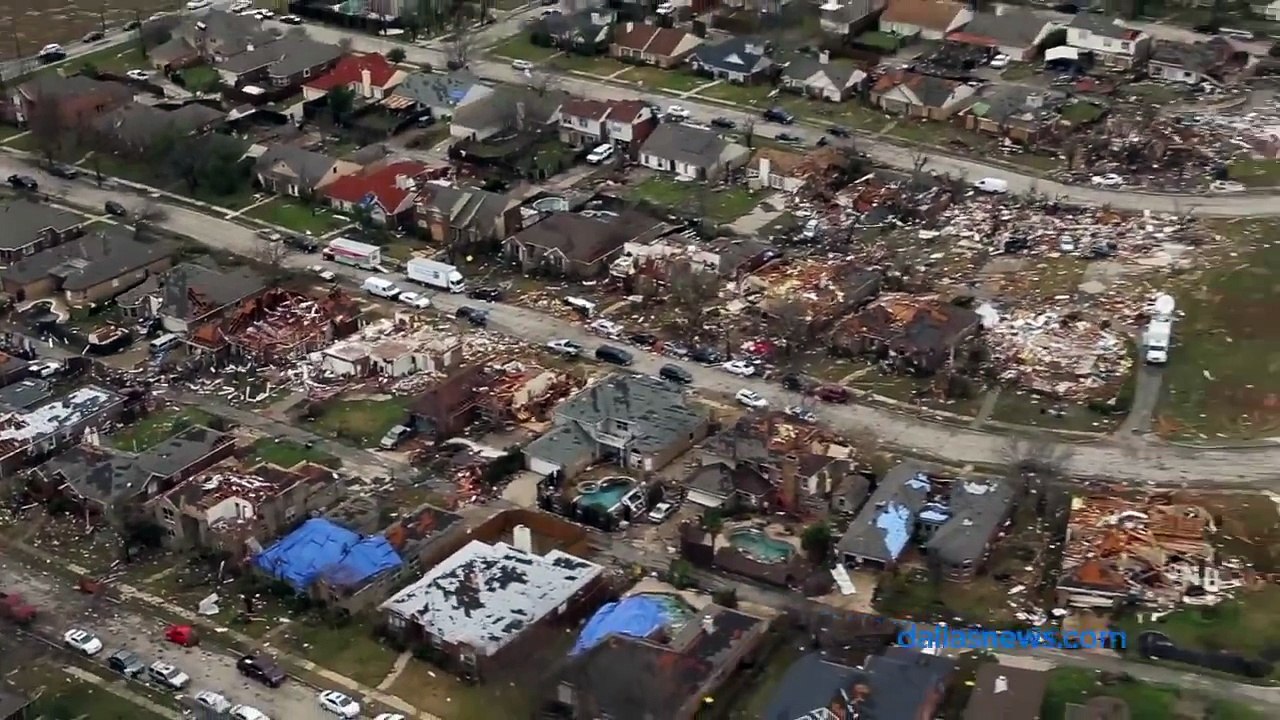 Raw Video: Aerial view of tornado damage in Rowlett