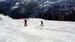 Josh leading Simon down ski trail