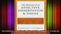 Read  The Elements of an Effective Dissertation and Thesis A StepbyStep Guide to Getting it  Full EBook