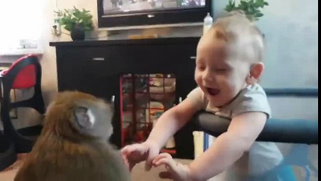 Un bébé s'amuse comme un fou avec son nouveau meilleur ami