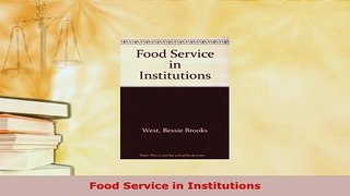 PDF  Food Service in Institutions Read Online