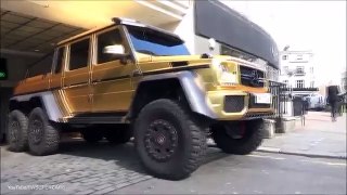 Fleet of golden supercars on the streets of Kensington