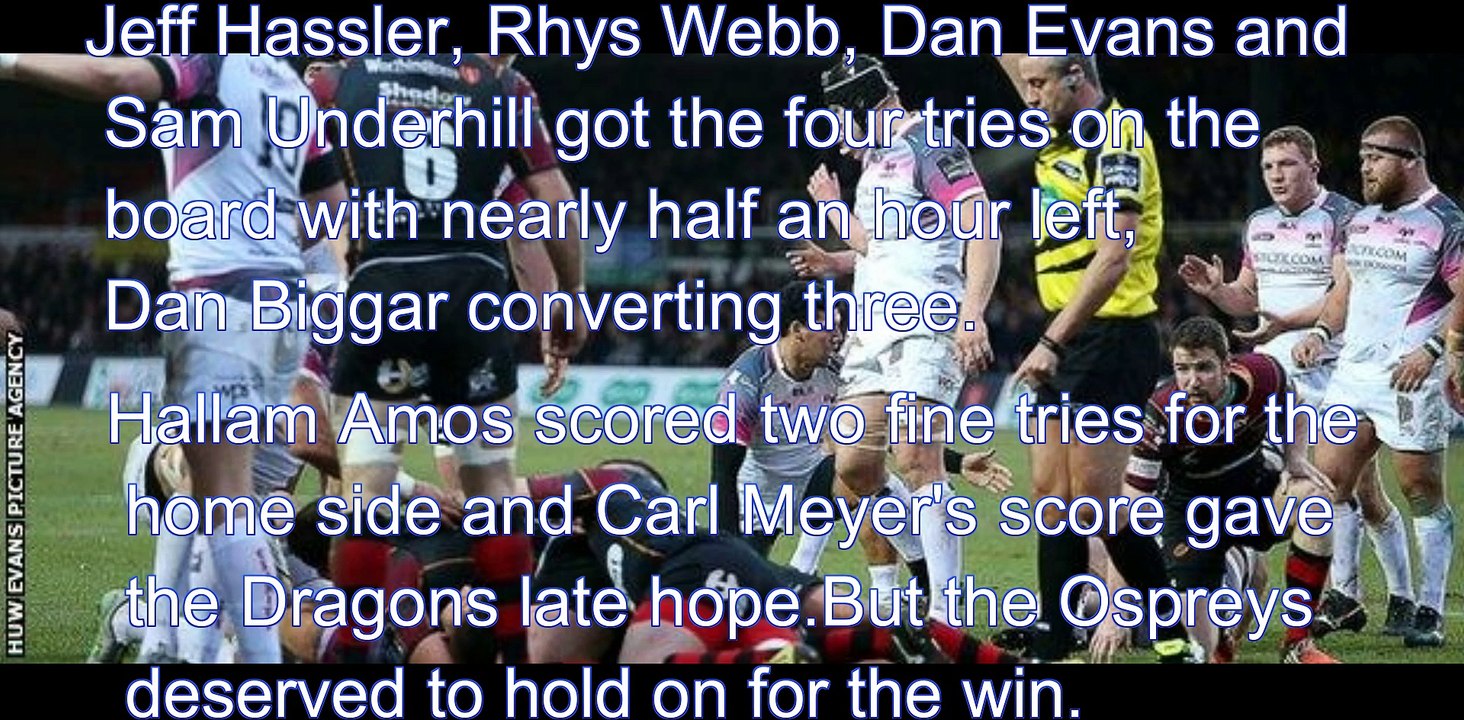 RUGBY HIGHLIGHTS:Pro12 rugby: Newport Gwent Dragons 20-26 Ospreys