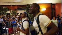 chris gayle, darren sammy,bravo dance in the hotel afte win semi final against inda world T20 win it all!