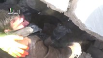 Aleppo –Al-Bab: recovering victims of gov aviation barrel bombs Jan 12, 2014