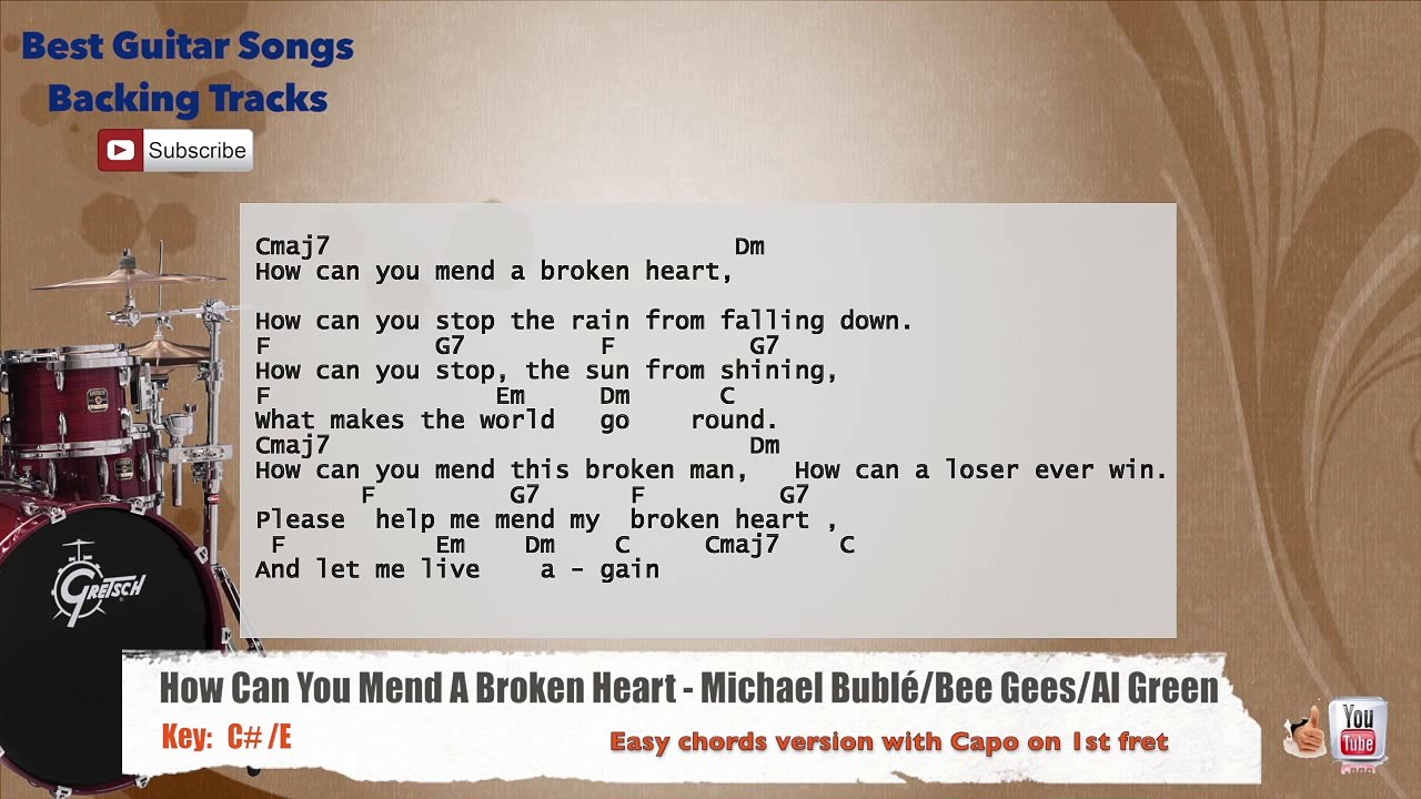 How Can You Mend A Broken Heart - Michael Buble Drums Backing Track with  chords and lyrics
