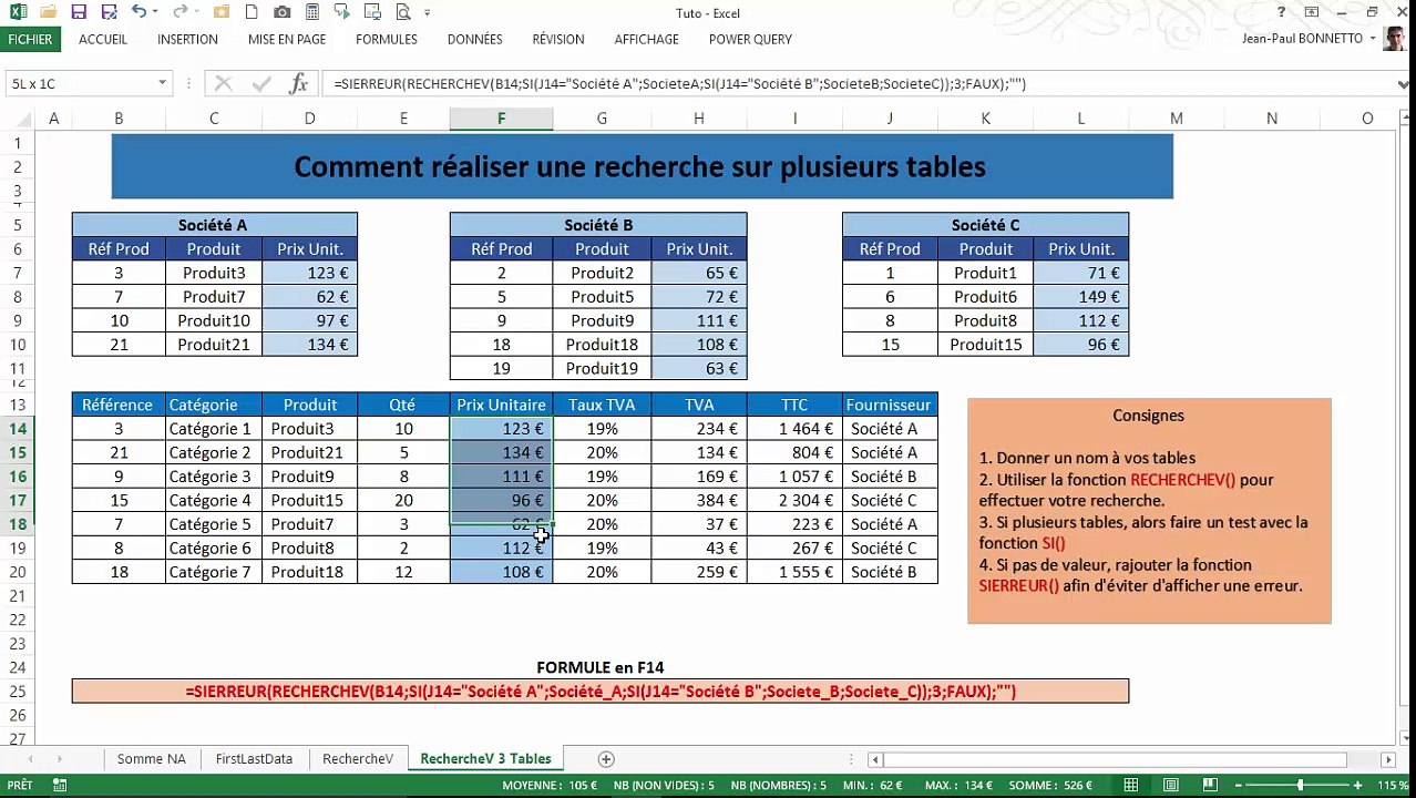 Excel - Comment faire une recherche sur plusieurs tables
