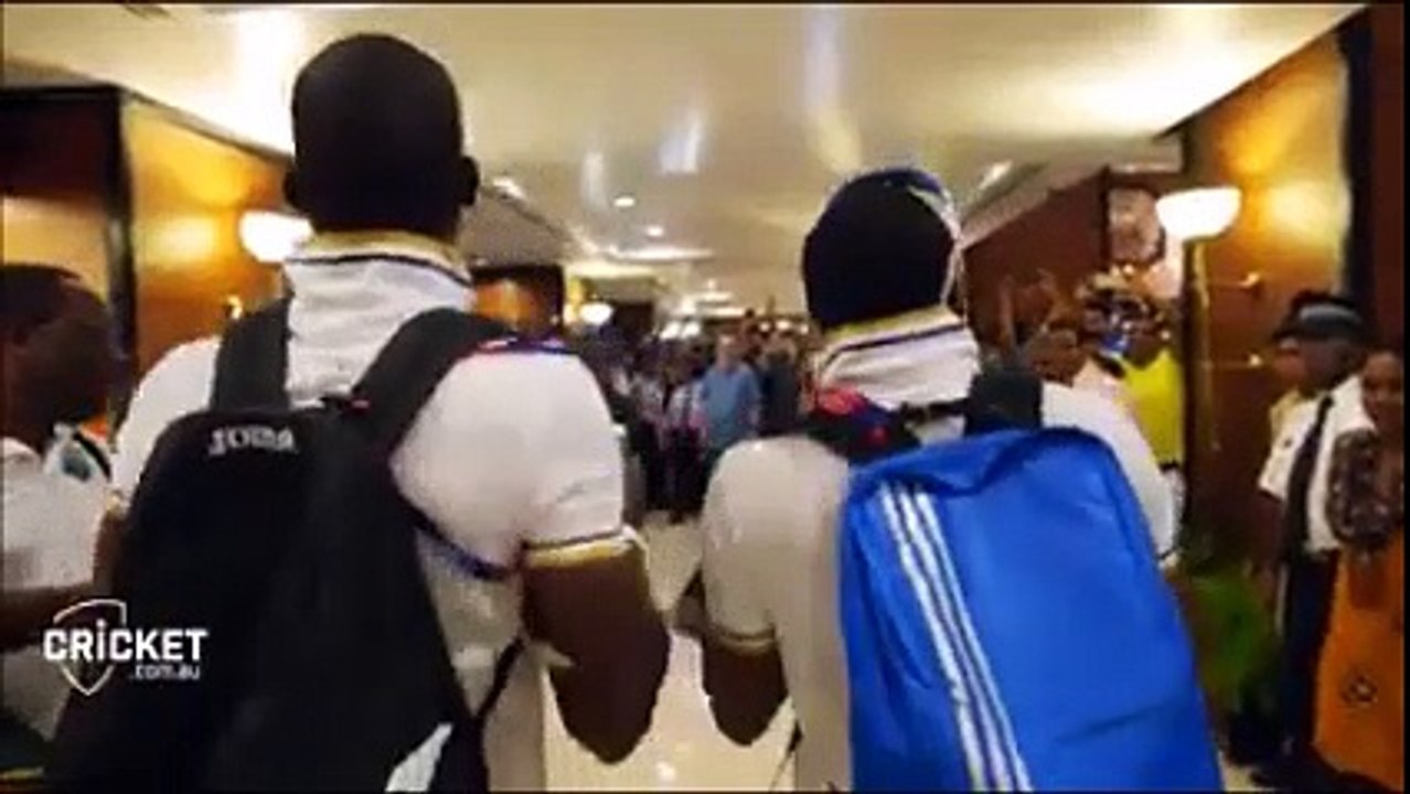 West Indian Chris Gayle, barvo, Samy Celebrating their Victory Against India on DJ champion Bravo song