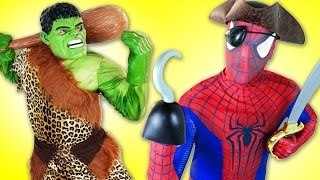 Spiderman vs Pirates vs pink Spidergirl, Frozen Elsa Travel in time - Fun Superhero in Real Life