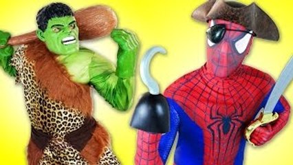 Spiderman vs Pirates vs pink Spidergirl, Frozen Elsa Travel in time - Fun Superhero in Real Life