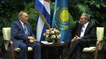 Kazakh president Nursultan Nazarbayev meets with Cuban counterpart Raul Castro
