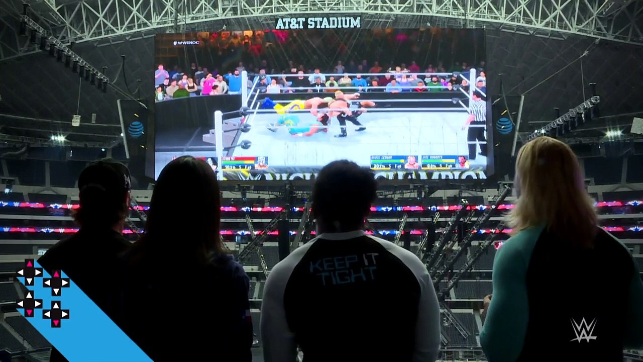 Superstars compete in WWE 2K16 Big Screen Battle on the massive AT&T Stadiums video screen