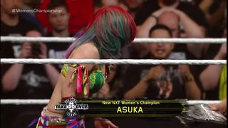 Asuka celebrates winning the NXT Women's Title from Bayley- NXT TakeOver- Dallas on WWE Network
