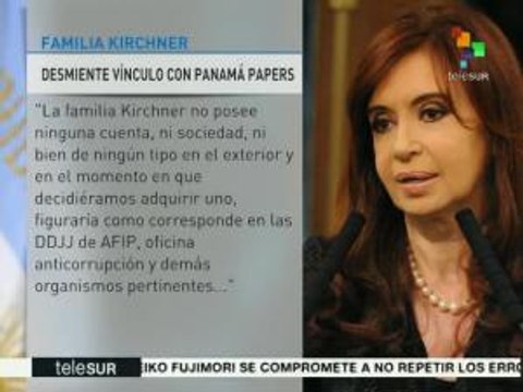 Fernández desmiente que los Kirchner estén vinculados al Panamá papers