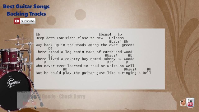 Johnny B Goode - Chuck Berry Drums Backing Track with chords and lyrics