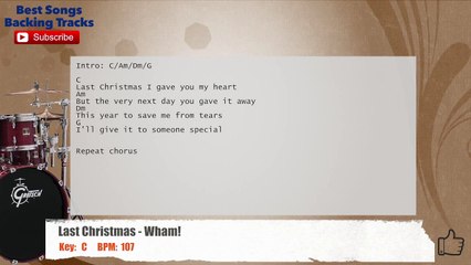 Last Christmas - Wham! Drums Backing Track with chords and lyrics
