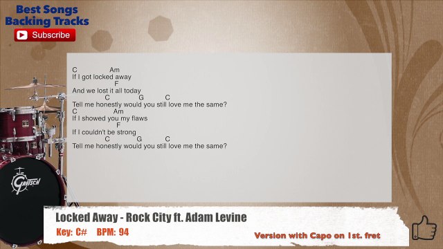 Locked Away - Rock City ft. Adam Levine Drums Backing Track with chords and lyrics